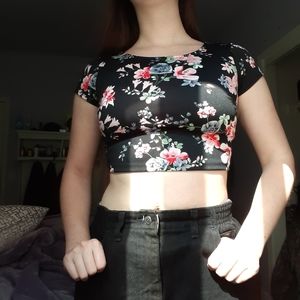 Express black floral crop top